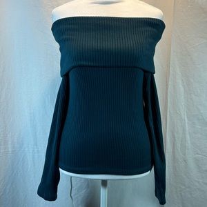 Madewell Off-Shoulder Ribbed Top in Teal